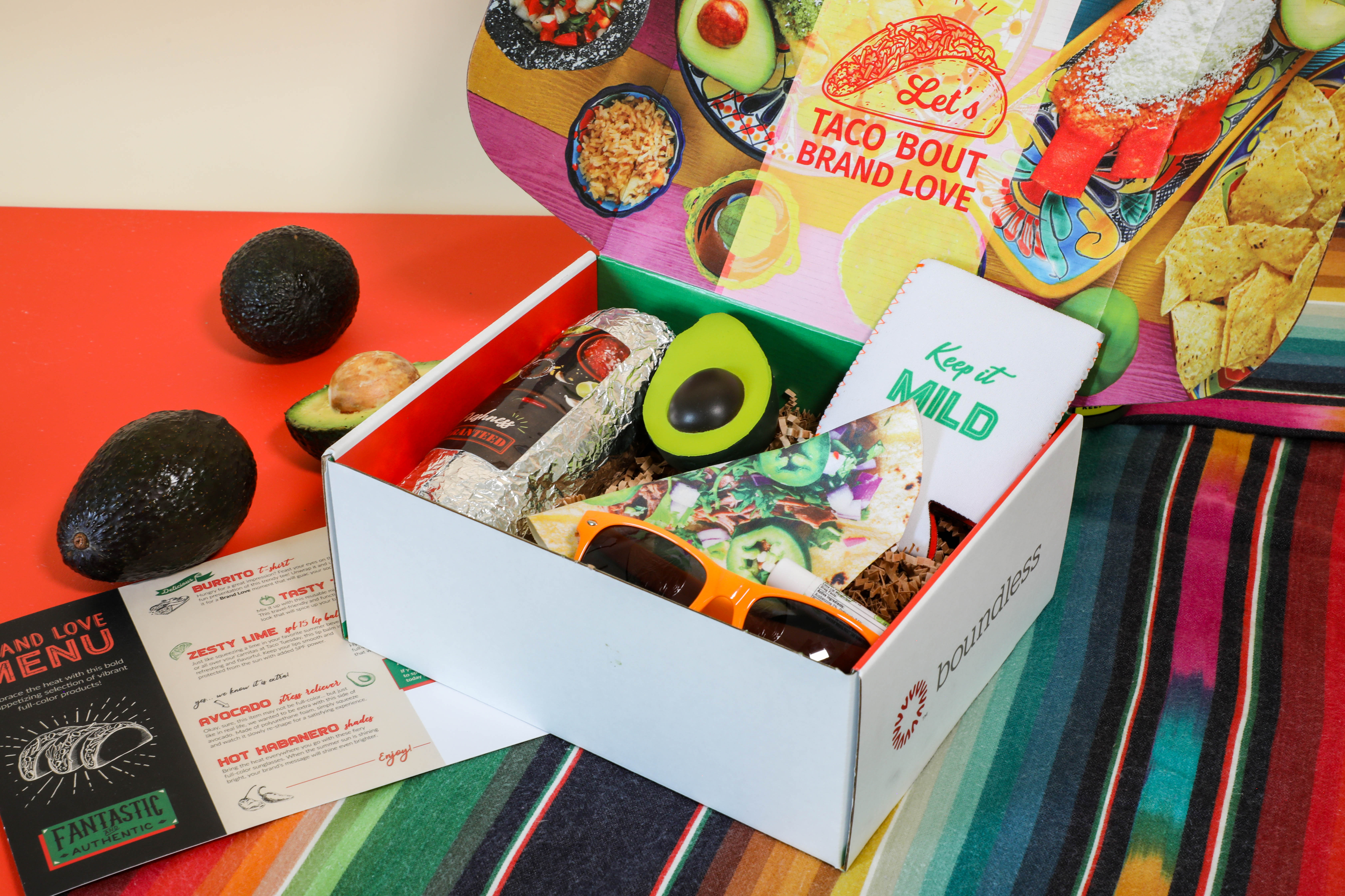 Taco brand box with products